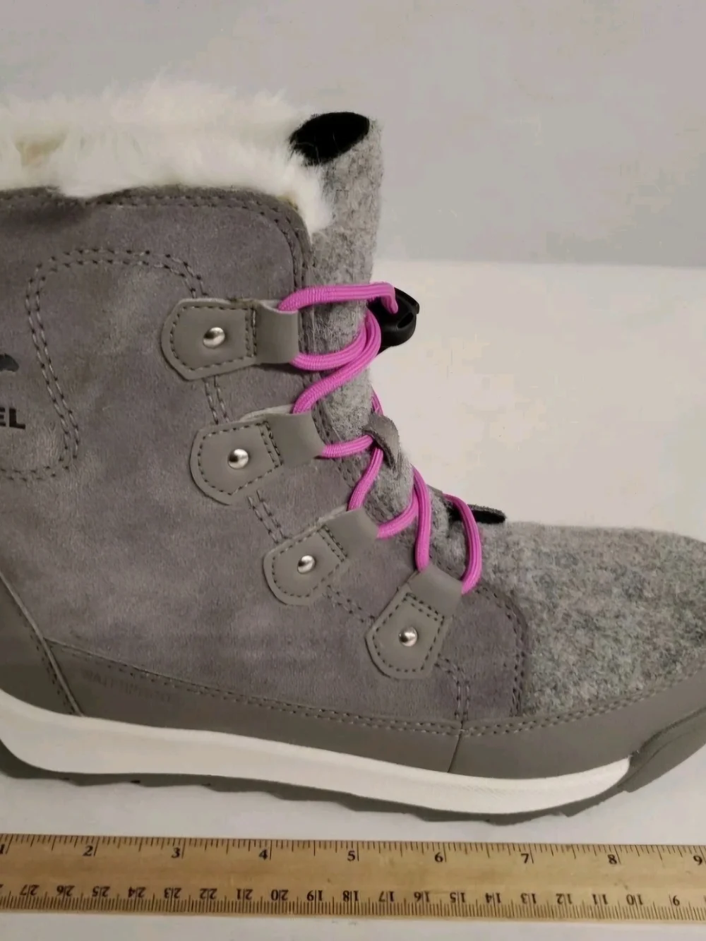 Sorel Youth Whitney II Joan Lace WP Waterproof Boots Grey Pink Size 5